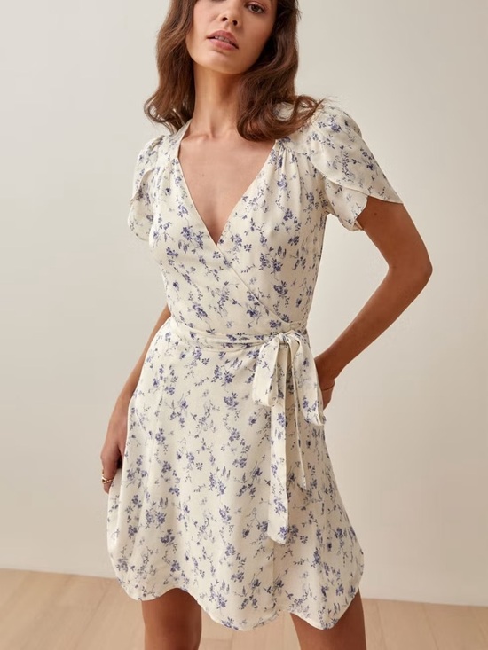 Reformation Dresses & Skirts - Reformation Ellwood Wrap Dress - White/Blue Small